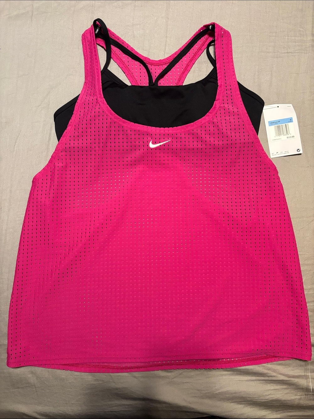 BNWT Nike Women's SWIM Hot Pink Layered Sports Tank with Black Shelf Bra/tankini
